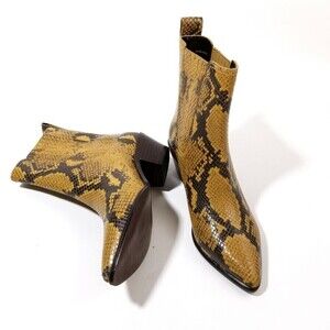 Loeffler Randall Aylin Amber Western Bootie Boho Brown Snake Print Block Boot 7